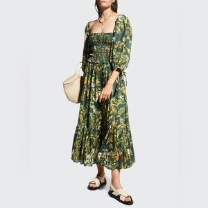 Cara Cara Jazzy Botanical-Print Voile Midi Dress in Green, Size XS
